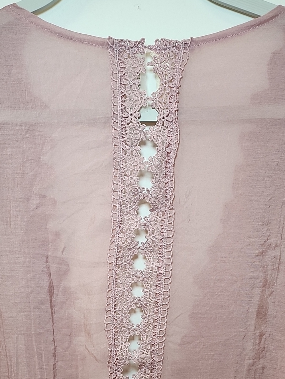 ELAN Women's Vivi crochet Cover Up tie front boho slouchy pink Mauve Lace Sz S - Picture 14 of 16